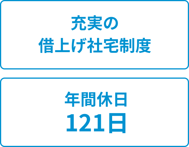 充実の借上げ社宅制度 年間休日121日